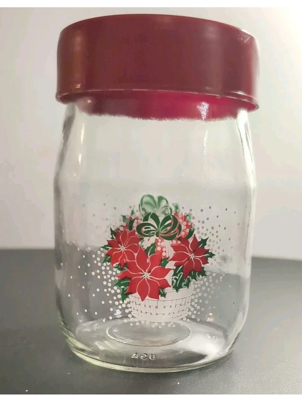 Vintage Carlton Glass Jar with Lid|Christmas|Poinsettia|Cookie Jar|1 Liter|USA